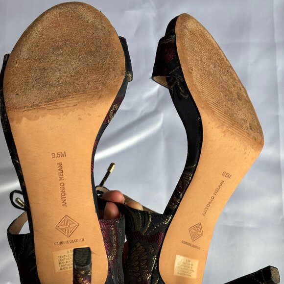 Antonio Melani Navy Blue Satin Floral/Multicolor Heels - Picture 7 of 9